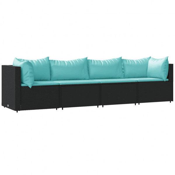 4 pcs conjunto lounge de jardim c/ almofadões vime PE preto M 2