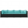 4 pcs conjunto lounge de jardim c/ almofadões vime PE preto 3
