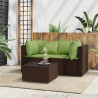 3 pcs conjunto lounge jardim c/ almofadões vime PE castanho 1