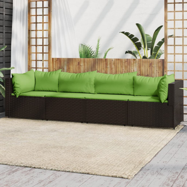 4 pcs conjunto lounge jardim c/ almofadões vime PE castanho D