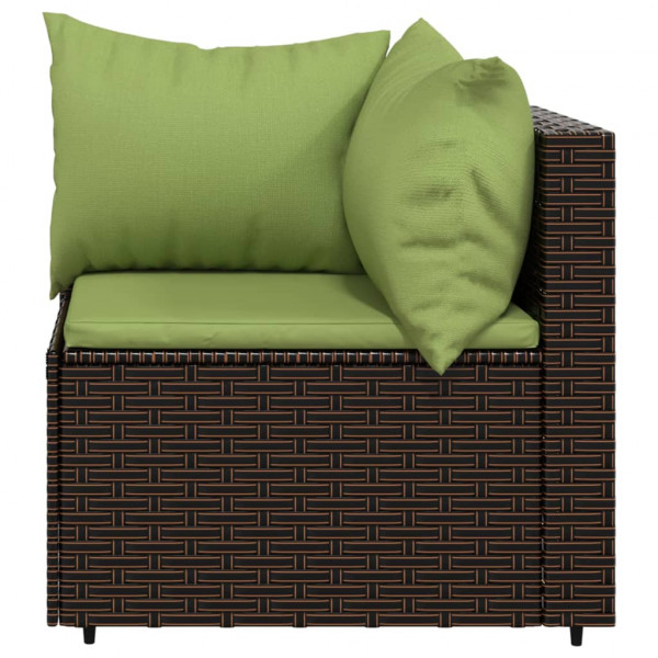 4 pcs conjunto lounge jardim c/ almofadões vime PE castanho M 5