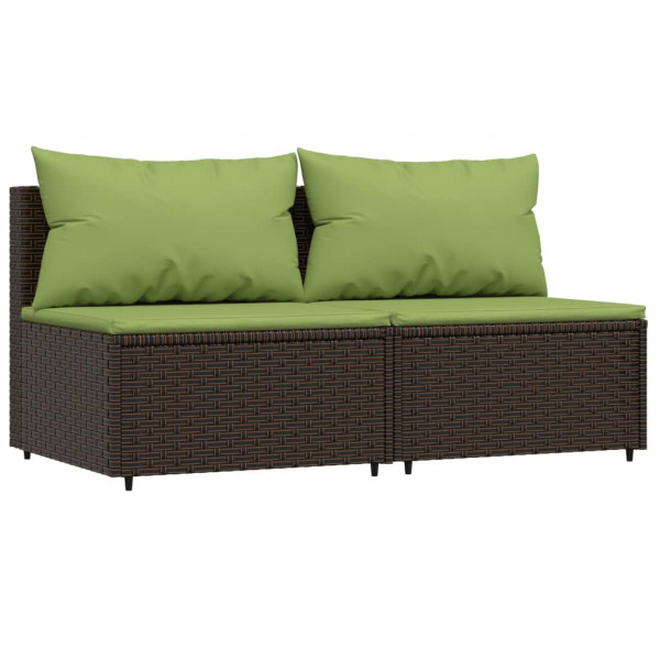Set muebles de jardín 3 piezas y cojines ratán sintético marrón M 3