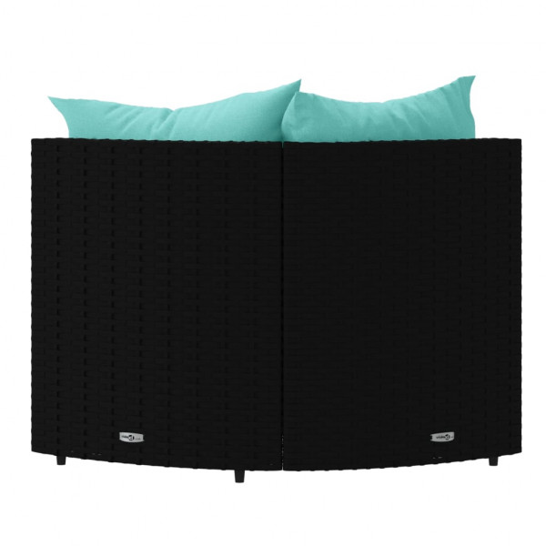 Sofás de canto p/ jardim c/ almofadões 2 pcs vime PE preto M 3