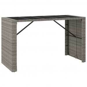 Mesa alta bar con superficie vidrio ratán PE gris 185x80x110 cm H