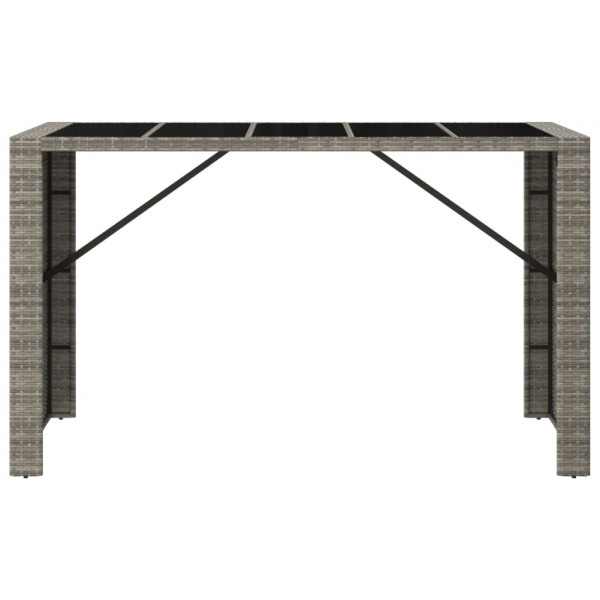 Mesa alta bar con superficie vidrio ratán PE gris 185x80x110 cm M 3