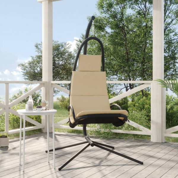 Silla colgante de jardín con cojín acero y tela Oxford crema D
