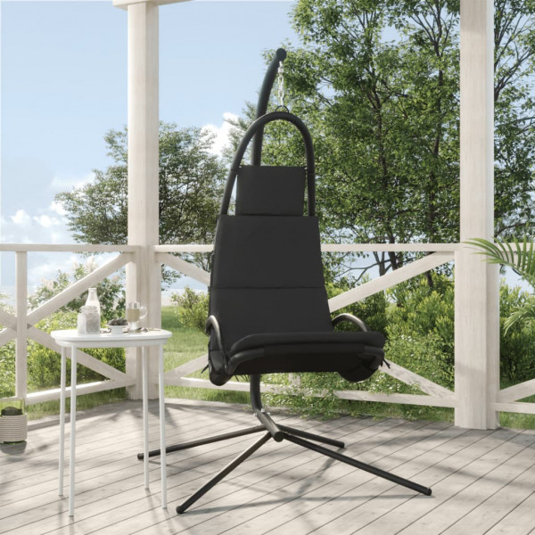 Silla colgante jardín con cojín acero y tela Oxford gris oscuro D
