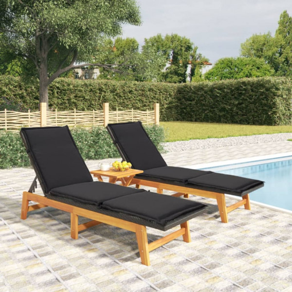 3 pcs conjunto lounge para jardim vime PE e acácia maciça D