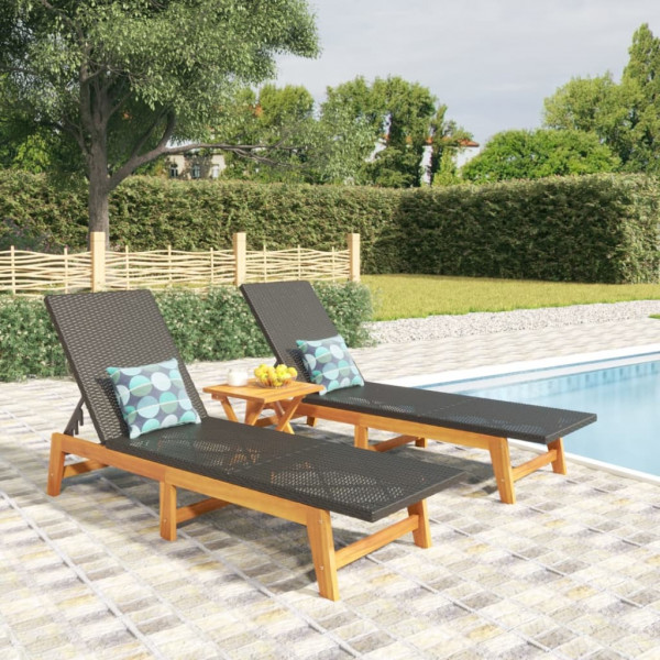 3 pcs conjunto lounge para jardim vime PE e acácia maciça D