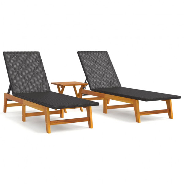 3 pcs conjunto lounge para jardim vime PE e acácia maciça M 2