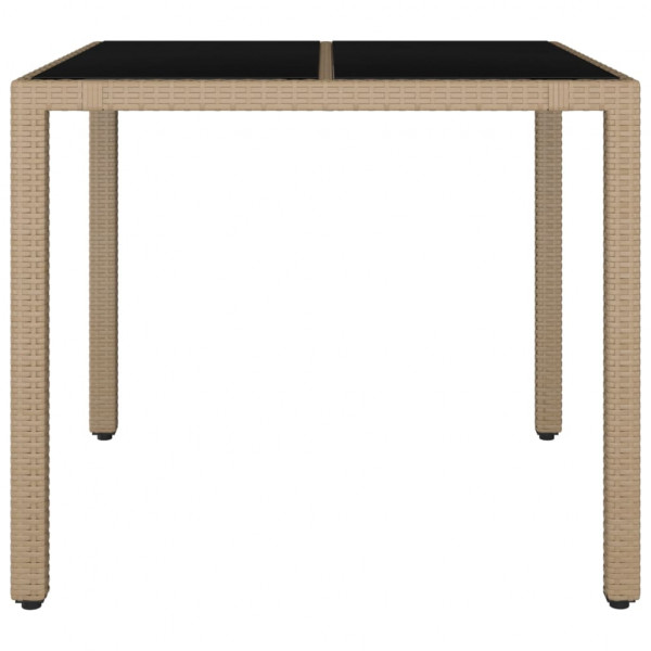 Mesa de jardín ratán beige y superficie de vidrio templado M 3