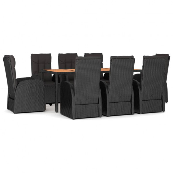 Set de comedor de jardín 9 pzas y cojines ratán sintético negro M 2
