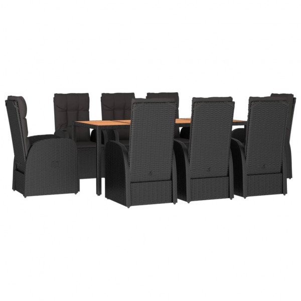 Set de comedor de jardín 9 pzas y cojines ratán sintético negro M 3