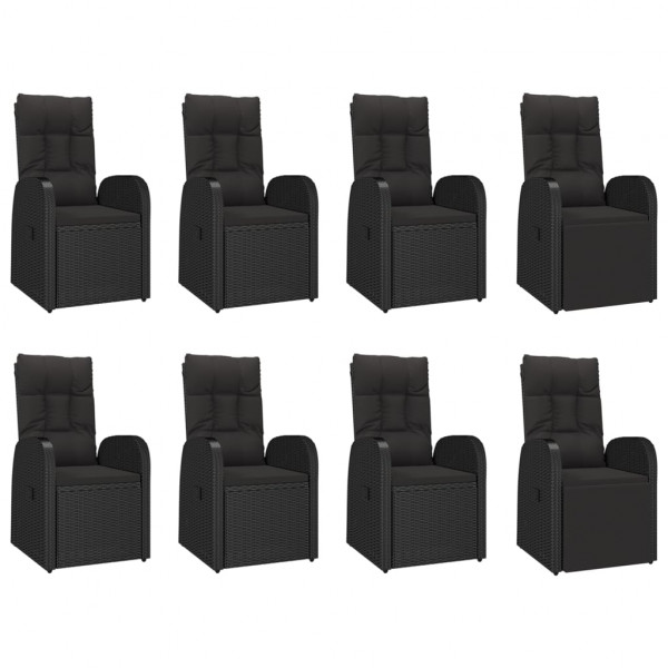 9 pcs conjunto de jantar p/ jardim c/ almofadões vime PE preto M 4