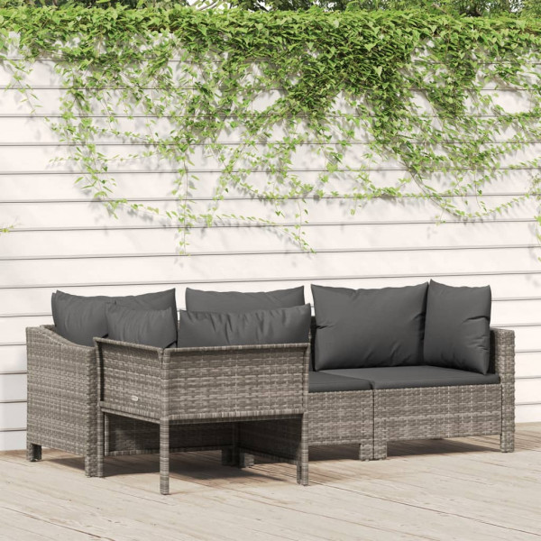 Set de muebles de jardín 4 pzas y cojines ratán sintético gris D