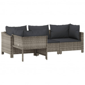 4 pcs conjunto lounge de jardim c/ almofadões vime PE cinzento H