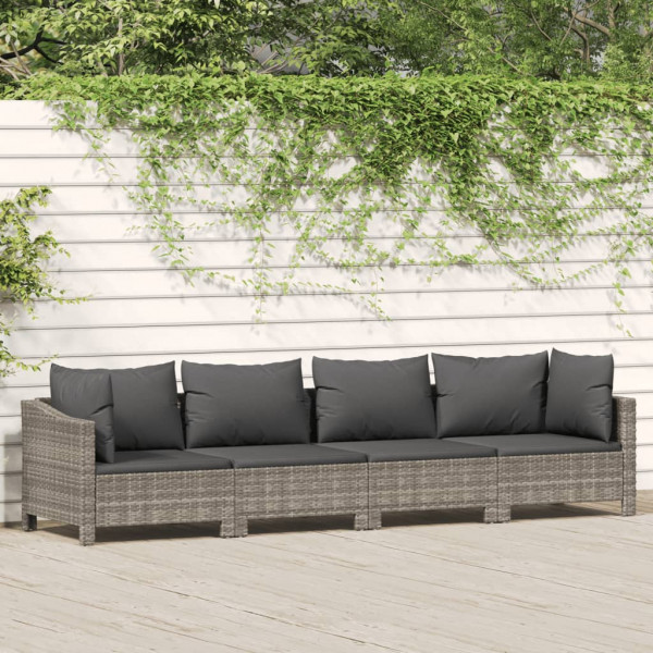 4 pcs conjunto lounge de jardim c/ almofadões vime PE cinzento D
