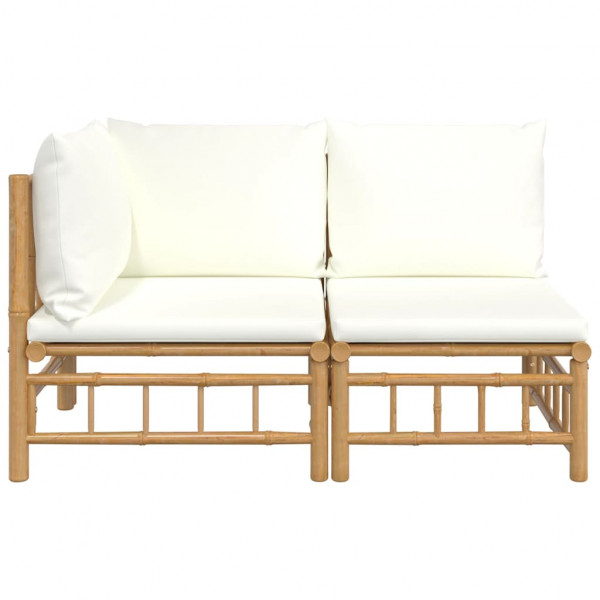 Set de muebles de jardín 2 piezas bambú y cojines blanco crema M 3