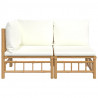 Set de muebles de jardín 2 piezas bambú y cojines blanco crema 3