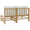 Set de muebles de jardín 2 piezas bambú y cojines blanco crema 5