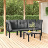 4 pcs conjunto lounge de jardim vime PE preto e cinzento 5