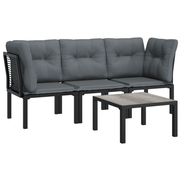 4 pcs conjunto lounge de jardim vime PE preto e cinzento D