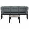 4 pcs conjunto lounge de jardim vime PE preto e cinzento 2
