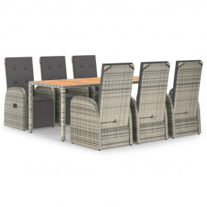 Set comedor jardín 7 pzas y cojines ratán sintético gris H