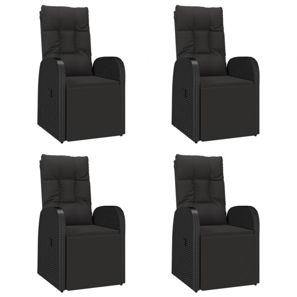 5 pcs conjunto de jantar p/ jardim vime PE/acácia maciça preto M 4