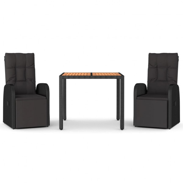 3 pcs conjunto de jantar p/ jardim vime PE/acácia maciça preto M 2