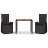 3 pcs conjunto de jantar p/ jardim vime PE/acácia maciça preto 2