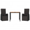 3 pcs conjunto de jantar p/ jardim vime PE/acácia maciça preto 3