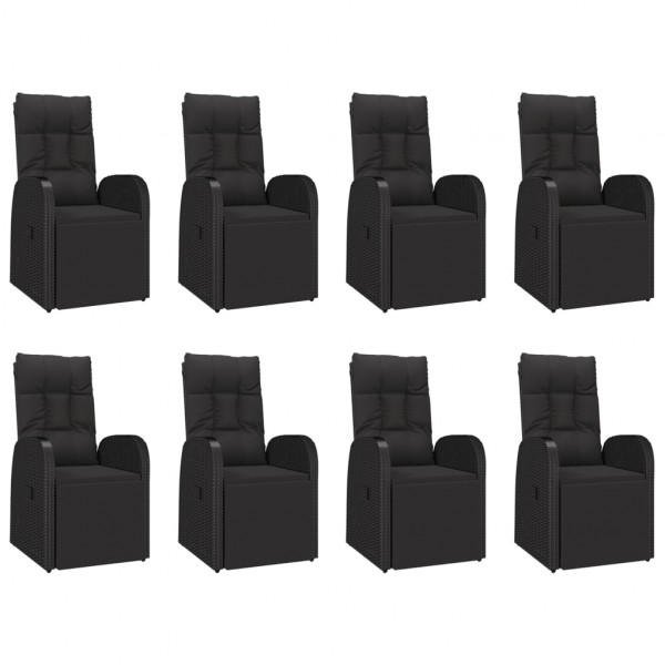 9 pcs conjunto de jantar p/ jardim vime PE/acácia maciça preto M 4