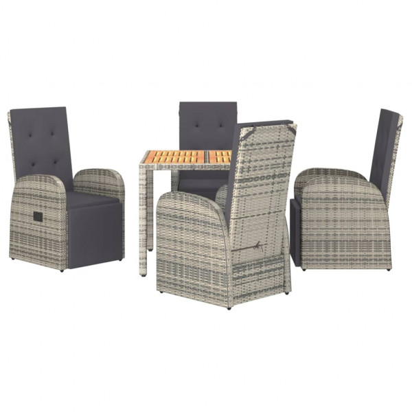 Set comedor de jardín 5 piezas con cojines ratán sintético gris M 3
