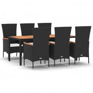 Set de comedor de jardín 7 pzas y cojines ratán sintético negro H
