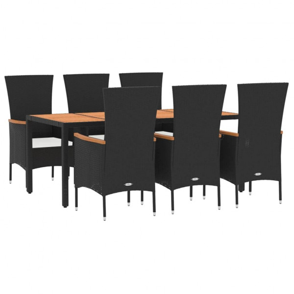 Set de comedor de jardín 7 pzas y cojines ratán sintético negro M 3