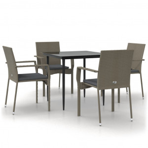 5 pcs conjunto jantar jardim c/ almofadões vime PE preto/cinza H