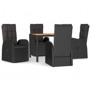 Set de muebles jardín 5 pzas con cojines ratán sintético negro H