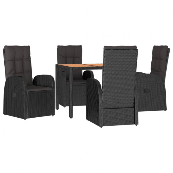 Set de muebles jardín 5 pzas con cojines ratán sintético negro M 3