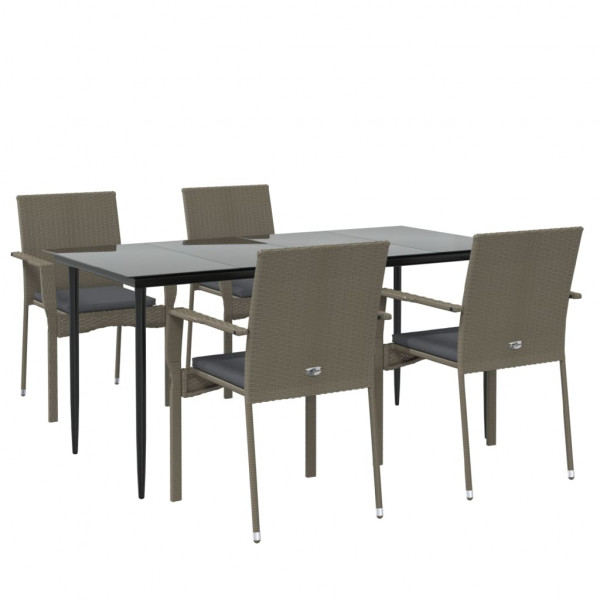 Set comedor jardín 5 pzas y cojines ratán sintético negro gris M 3