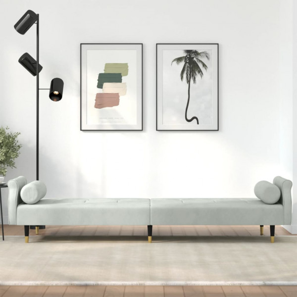 Sofá-cama com almofadões veludo cinzento-claro M 3