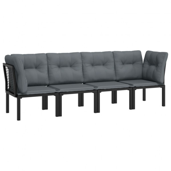 4 pcs conjunto lounge de jardim vime PE preto e cinzento M 2