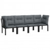 4 pcs conjunto lounge de jardim vime PE preto e cinzento 2