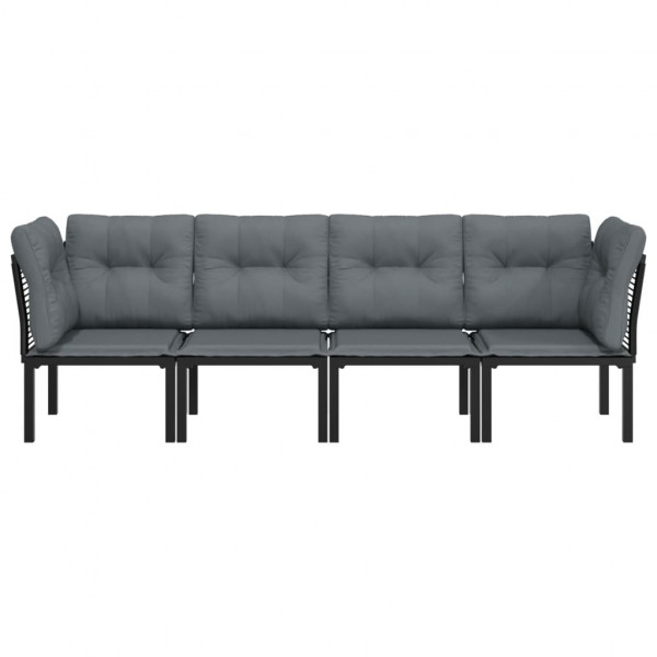 4 pcs conjunto lounge de jardim vime PE preto e cinzento M 3