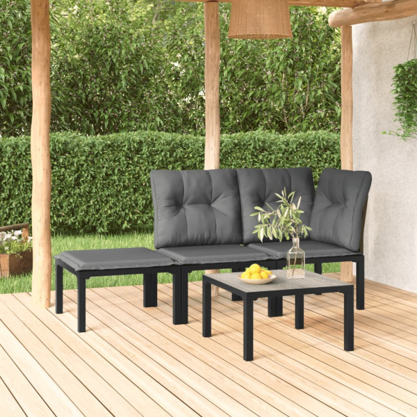 4 pcs conjunto lounge de jardim vime PE preto e cinzento D