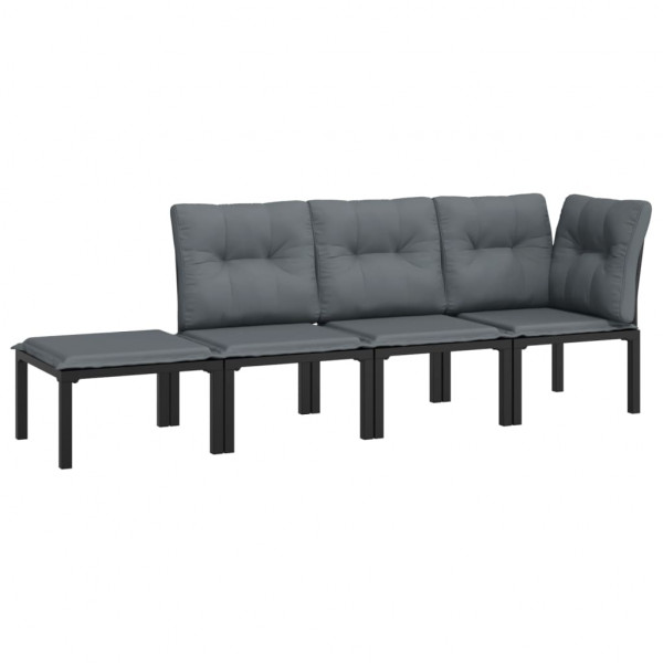 4 pcs conjunto lounge de jardim vime PE preto e cinzento M 2