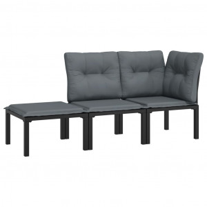 3 pcs conjunto lounge de jardim vime PE preto e cinzento H