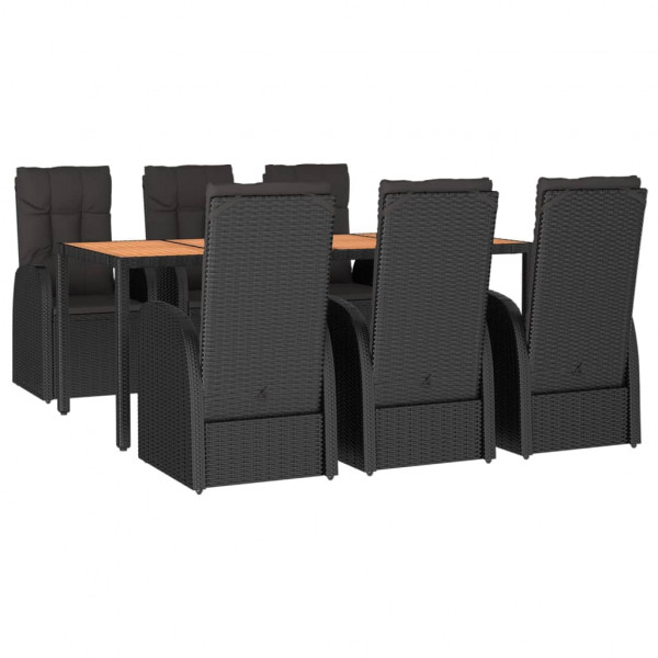 Set de comedor de jardín 7 pzas y cojines ratán sintético negro M 3