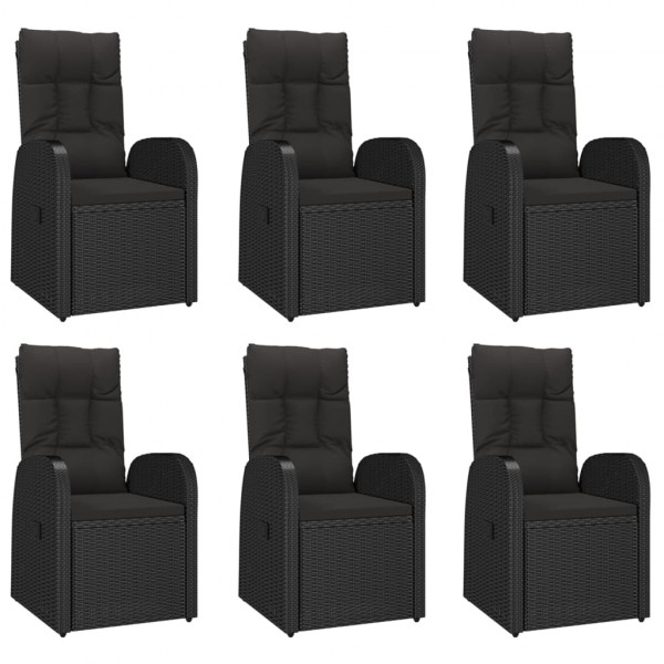 7 pcs conjunto de jantar p/ jardim c/ almofadões vime PE preto M 4