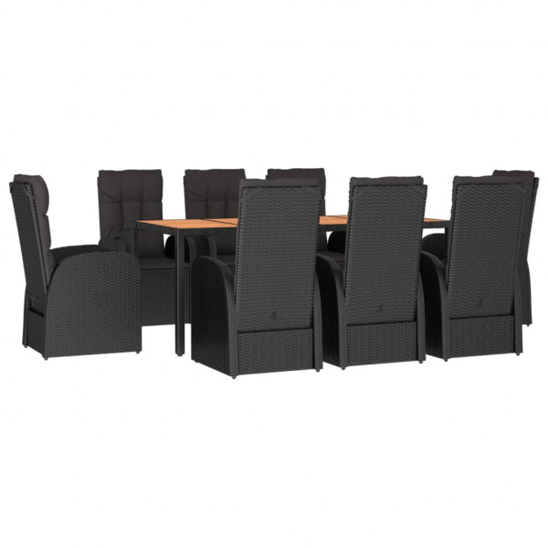 Set de comedor de jardín 9 pzas y cojines ratán sintético negro M 3